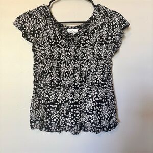 Japna Women's M Black Floral Off-Shoulder Smocked Peplum Crop Top